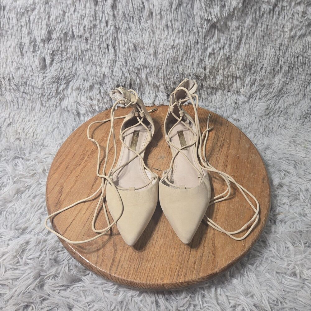 Louise et Cie Long Lace Flats Women 6M Abri Tan Suede Lace Up Flats Pointed Toe